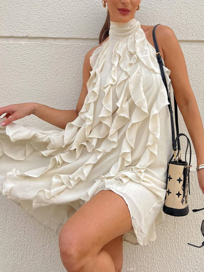 Halterneck Ruffle Short Dress