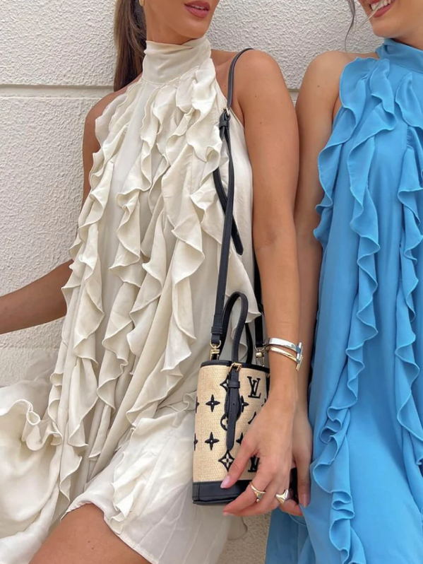 Halterneck Ruffle Short Dress