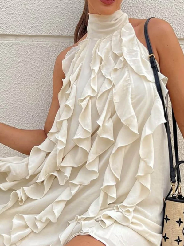 Halterneck Ruffle Short Dress