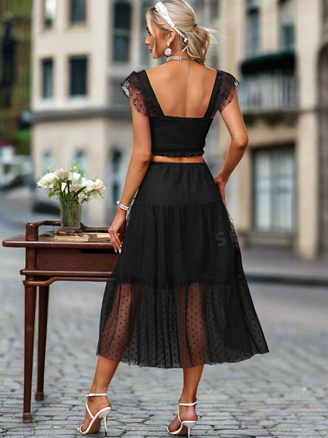 Black Mesh Cami Top & Skirt Coord Set
