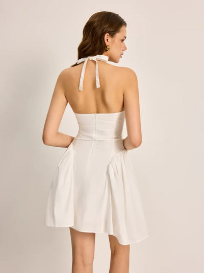 Embroidered Halterneck Short A Line Dress