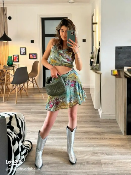 Tropical Print Crop Cowl Neck Top & Short Skirt Coord Set