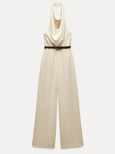 Halterneck Backless Jumpsuit with belt