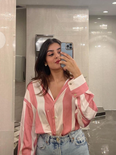 Striped Satin Pink Shirt