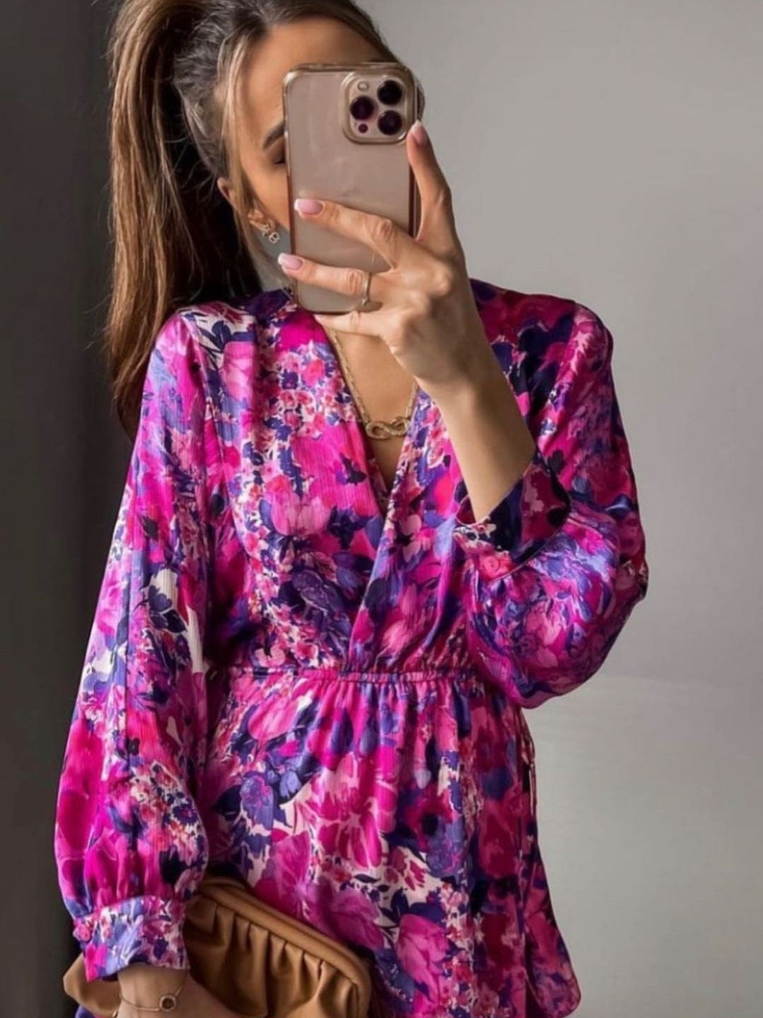 Pink Floral Print Short Dress