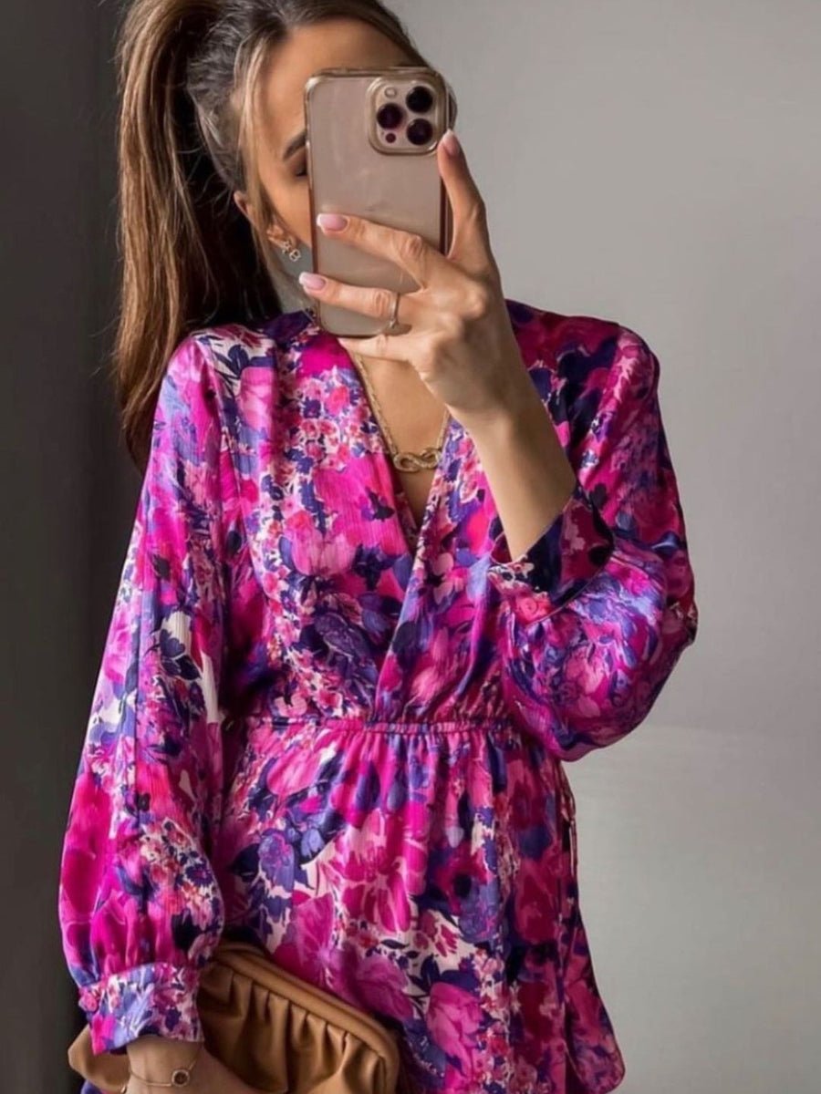 Pink Floral Print Short Dress