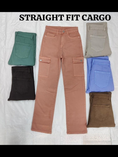 Stretchable Straight Fit Denim Cargo Pants
