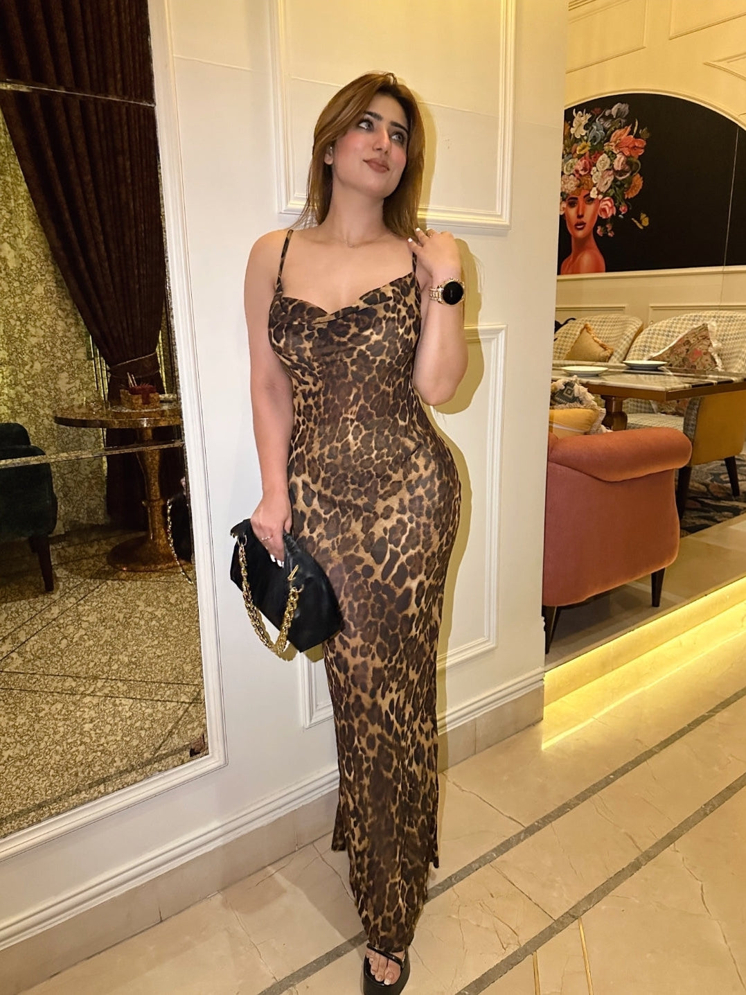 Leopard spaghetti strap dress best sale