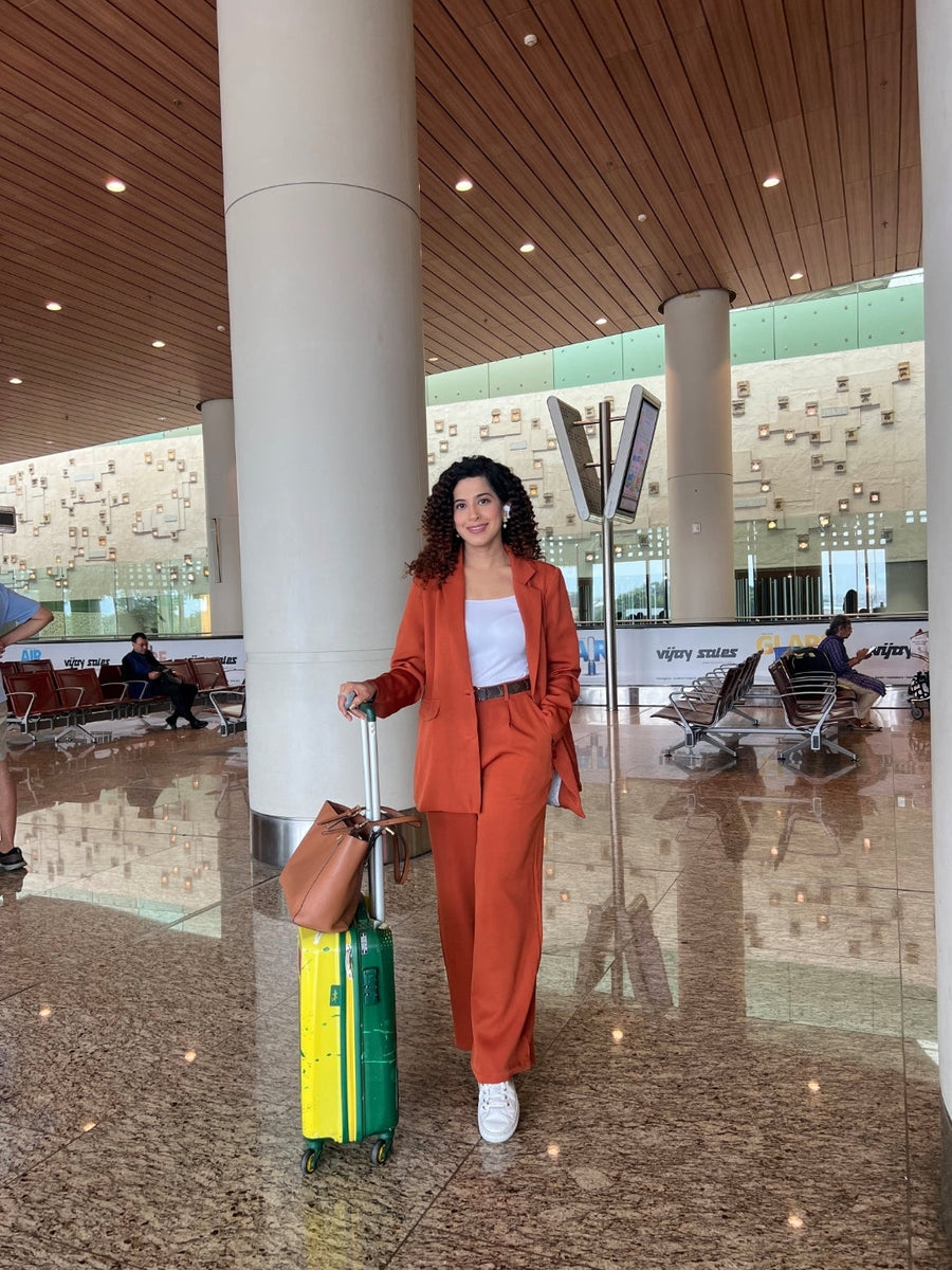 Brown Blazer Coat with Wide Leg Pants Coord Set