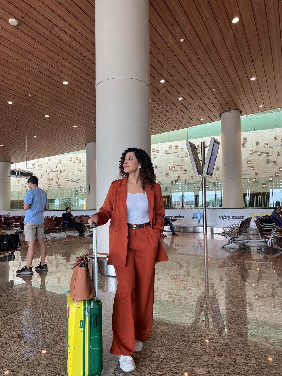 Brown Blazer Coat with Wide Leg Pants Coord Set