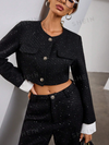 Knitted Sequins Crop Coat & Wide Leg Pant Coord Set