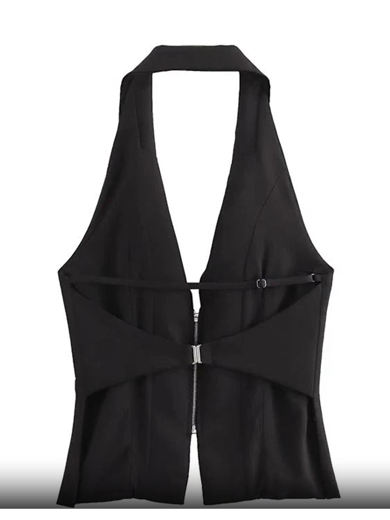 Halterneck Zip-up Backless Top