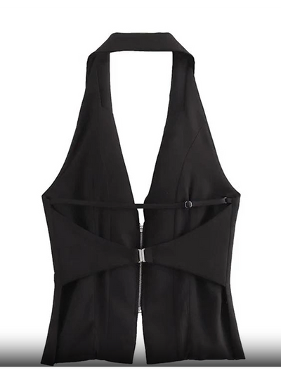 Halterneck Zip-up Backless Top