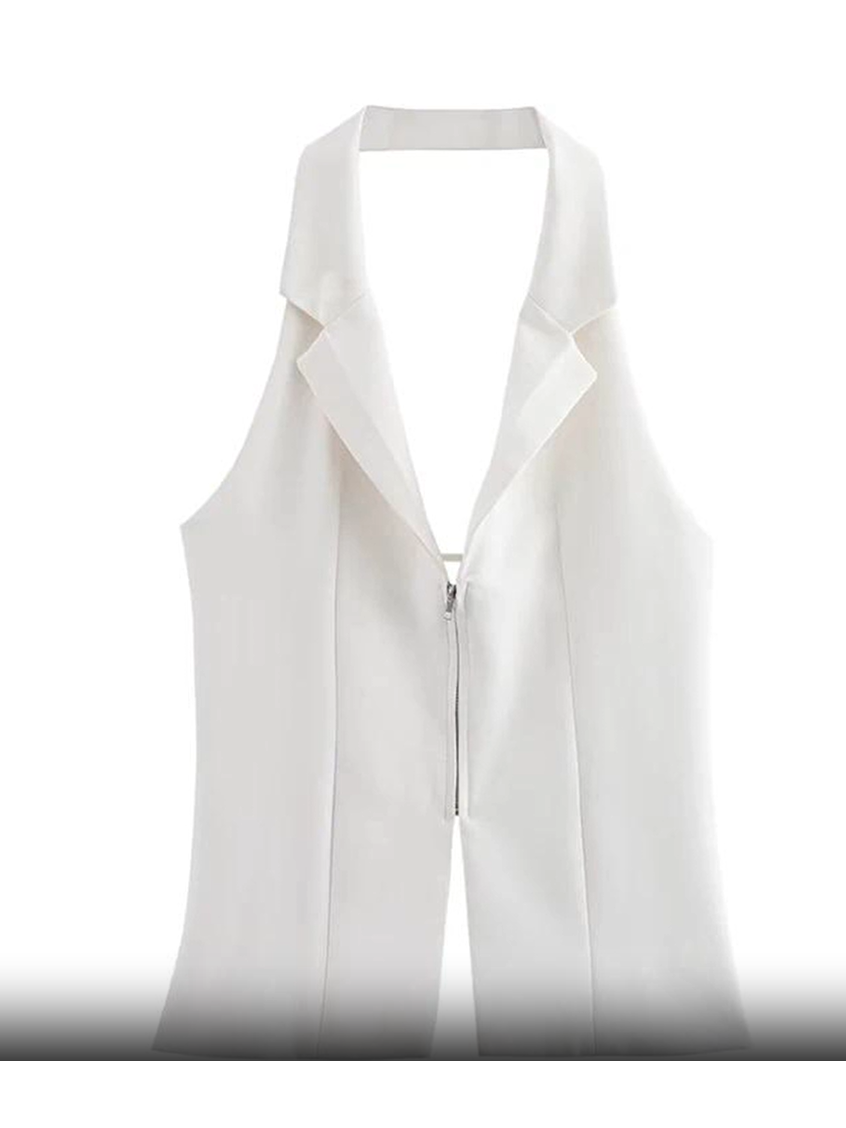 Halterneck Zip-up Backless Top