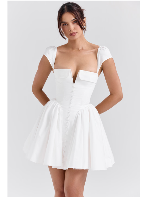 Elegant Puff Pleated Hem A line Dress