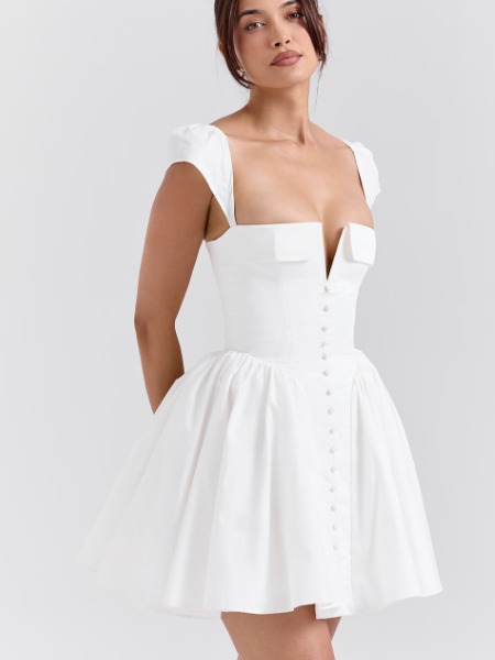 Elegant Puff Pleated Hem A line Dress