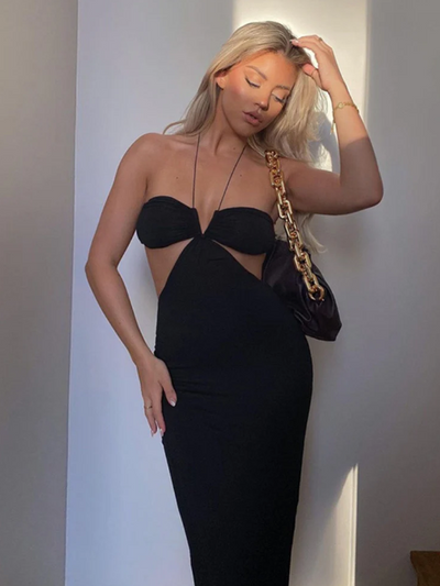 Laceup Halterneck Cutout Slit Maxi Dress