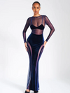 Long Sleeve Mesh Bralette See Through Sheath Dress