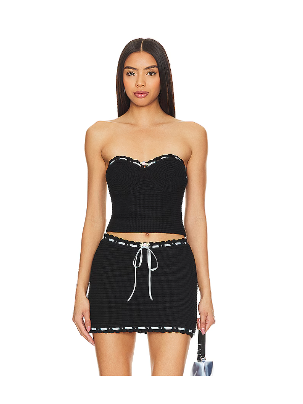 Crochet Drawstring Tube Top & Mini Skirt Coord Set