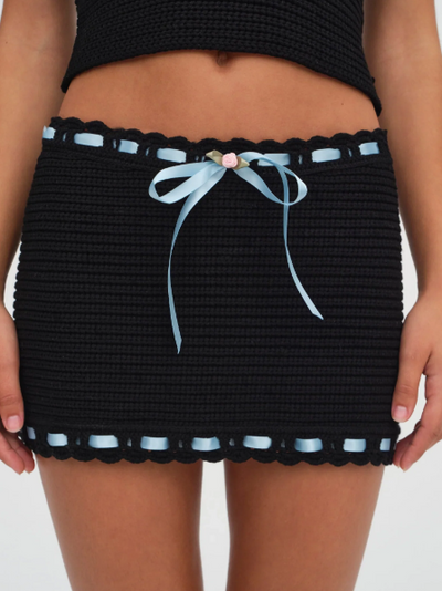 Crochet Drawstring Tube Top & Mini Skirt Coord Set