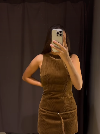 Corduroy Sleeveless Short Dress With Belt