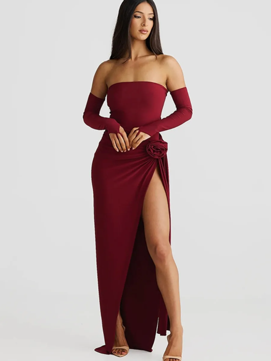 Tube Bodysuit & Floral Applique Wrap Skirt Coord Set