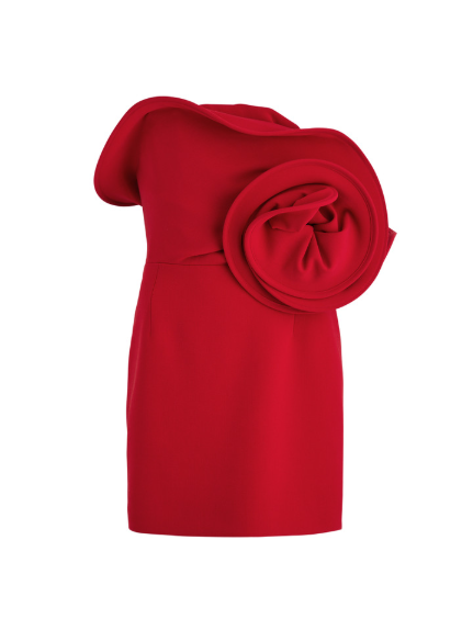 Red Tube Flower Applique Short Bodycon Dress