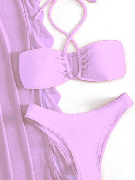 3 Piece Criss Cross Halter Bikini Coord Set & Cover Up Pants