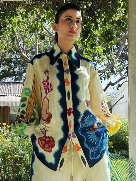 Mushroom Print Puff Sleeve Shirt & Pants Coord Set