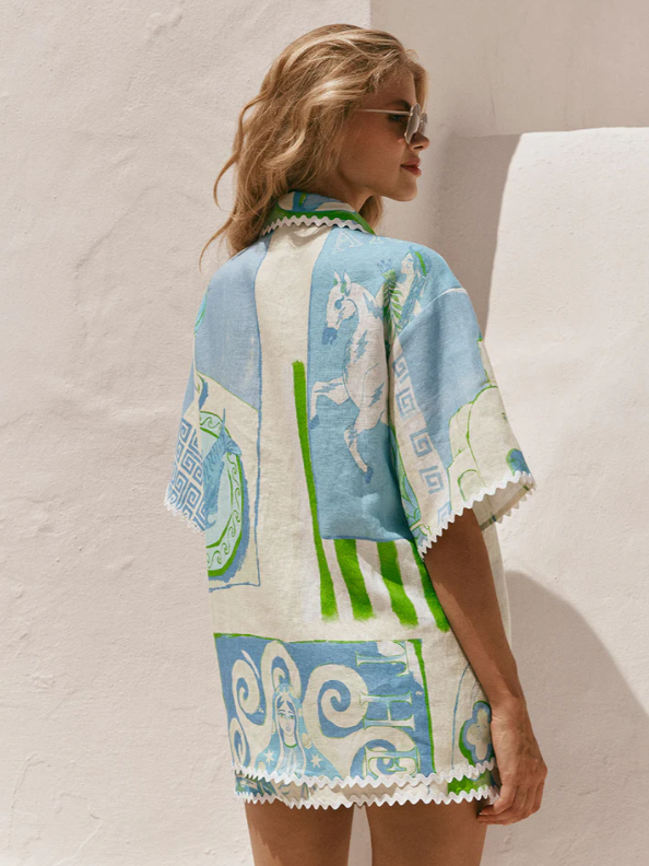 Horse Print Shirt & Wrap Skirt Coord Set