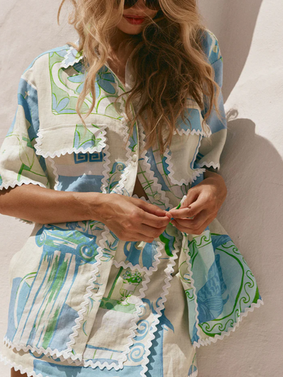 Horse Print Shirt & Wrap Skirt Coord Set