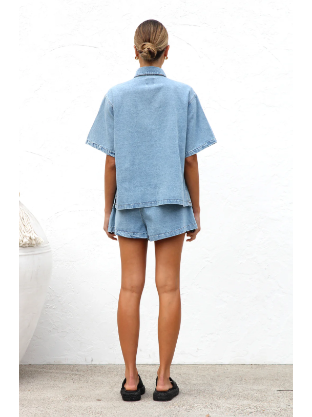Cante Denim Shirt & Shorts Coord Set