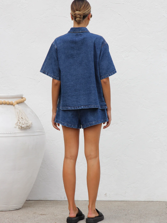Cante Denim Shirt & Shorts Coord Set