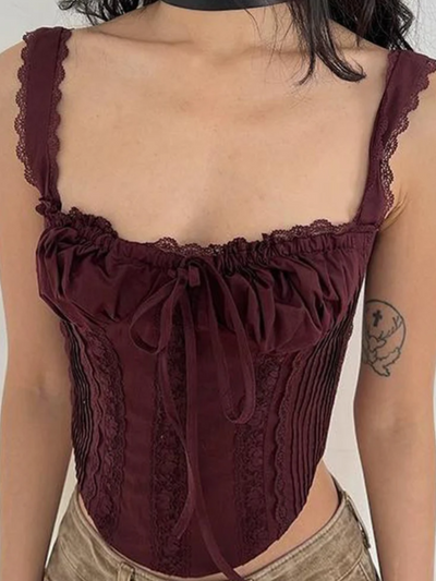 Lace Trim Boning Tied Corset Top