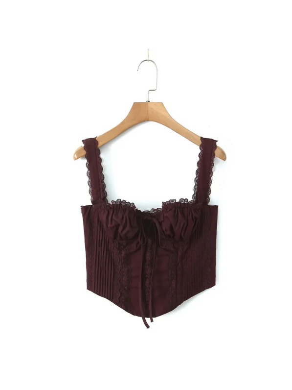 Lace Trim Boning Tied Corset Top