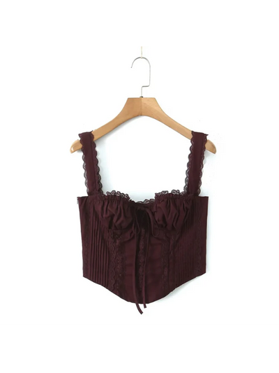 Lace Trim Boning Tied Corset Top