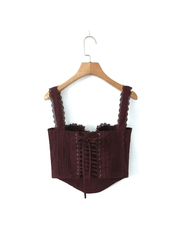 Lace Trim Boning Tied Corset Top