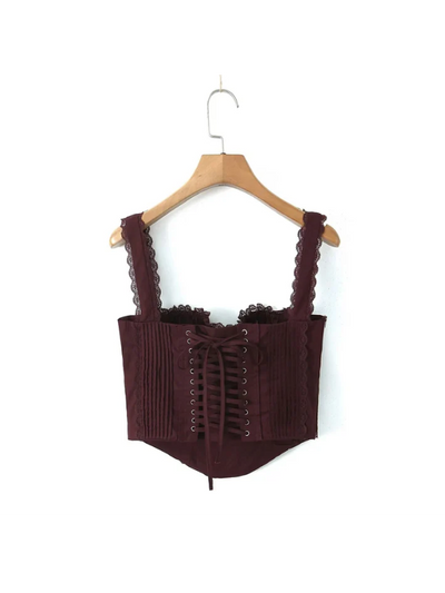 Lace Trim Boning Tied Corset Top