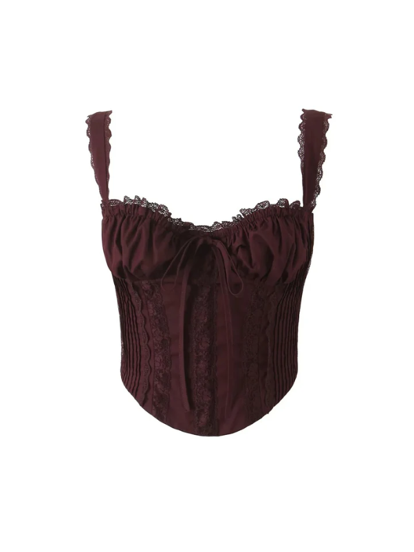 Lace Trim Boning Tied Corset Top