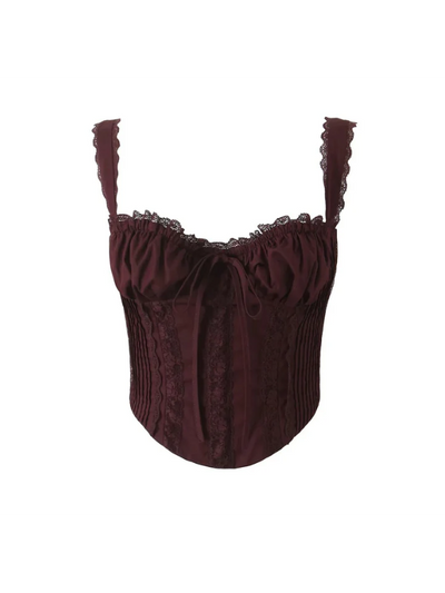 Lace Trim Boning Tied Corset Top