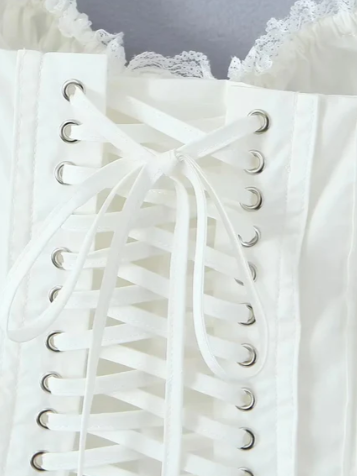 Lace Trim Boning Tied Corset Top