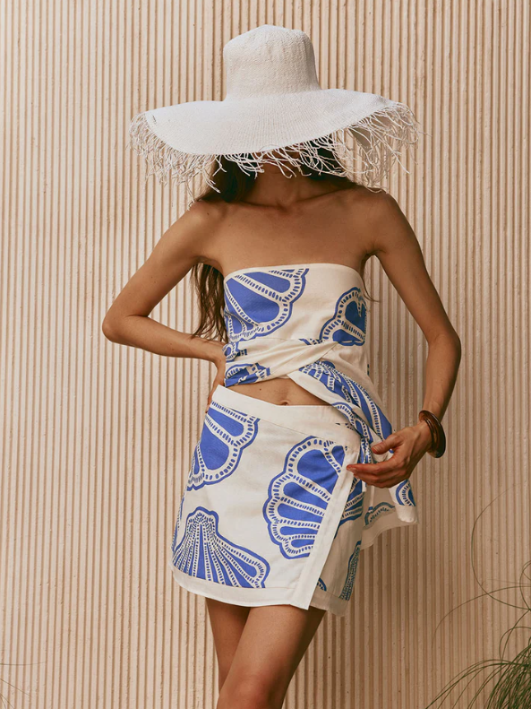 Shell Print Wrap Tube Top & Skirt Coord Set