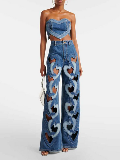 High Waist Heart Cutout Denim Pants