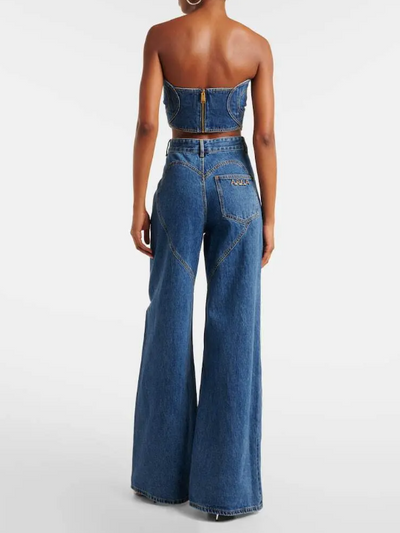High Waist Heart Cutout Denim Pants