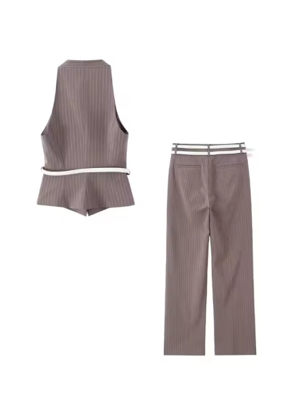 Striped Vest Waist Coat & pants Coord Set with Belt