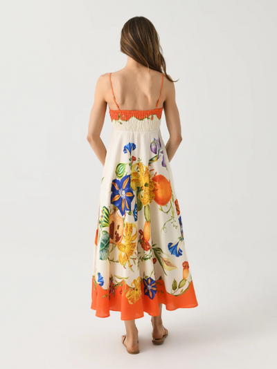 Vintage Print Sundress Midi Dress Ivory