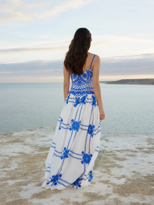Boho Crochet Floral Print Maxi Dress