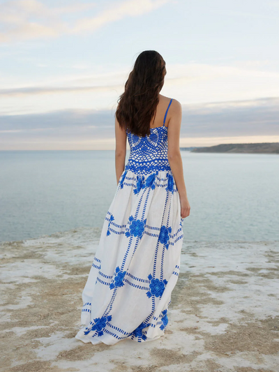 Boho Crochet Floral Print Maxi Dress