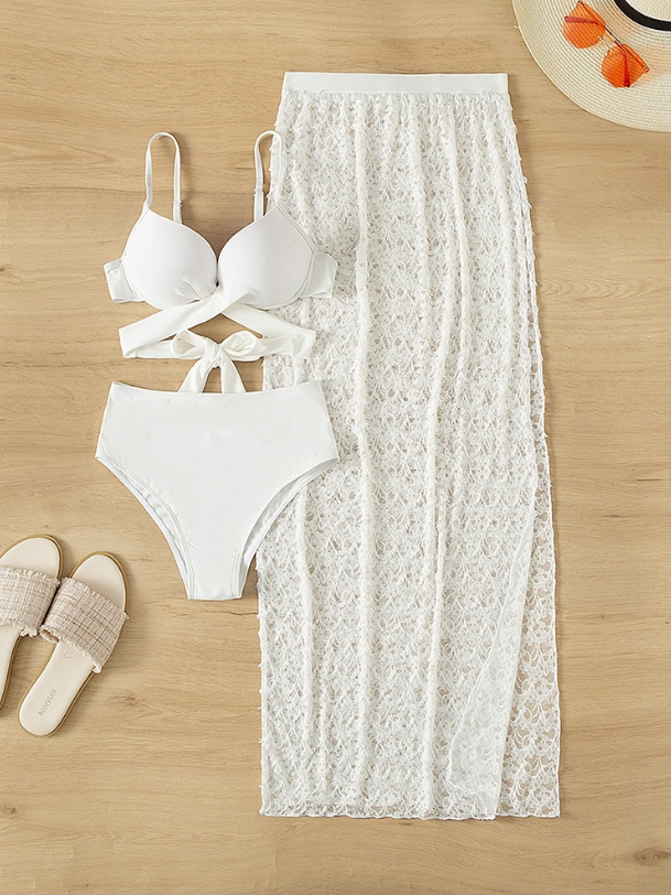 Bikini Set With Lace High-Slit Skirt