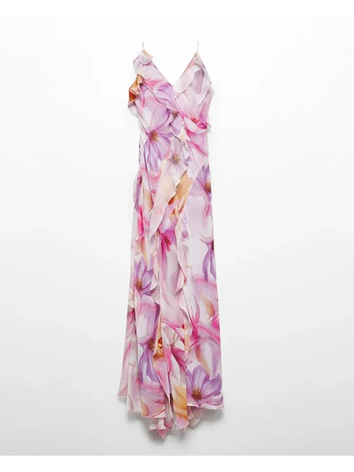 Floral Print Ruffle Frill Maxi Dress